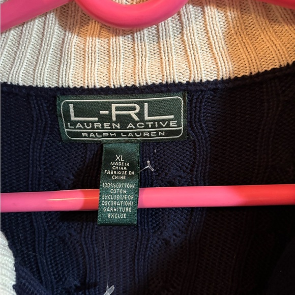 Ralph Lauren Navy Cardigan with Cream Collar - Picture 3 of 5